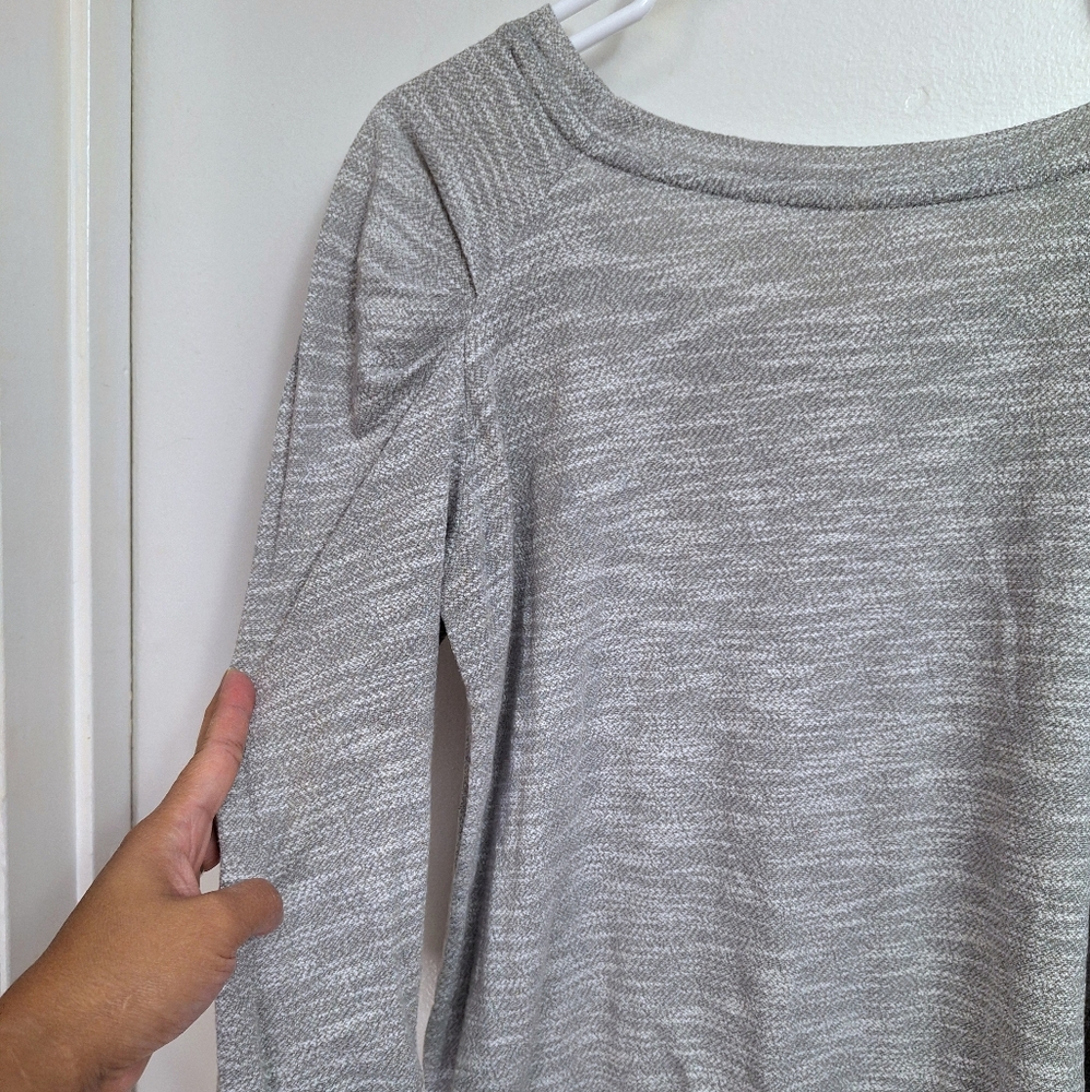 Free People Womens Heather Gray 3/4 Puff Sleeve Scoop Neck Knit Sweater Blouse - Picture 5 of 13